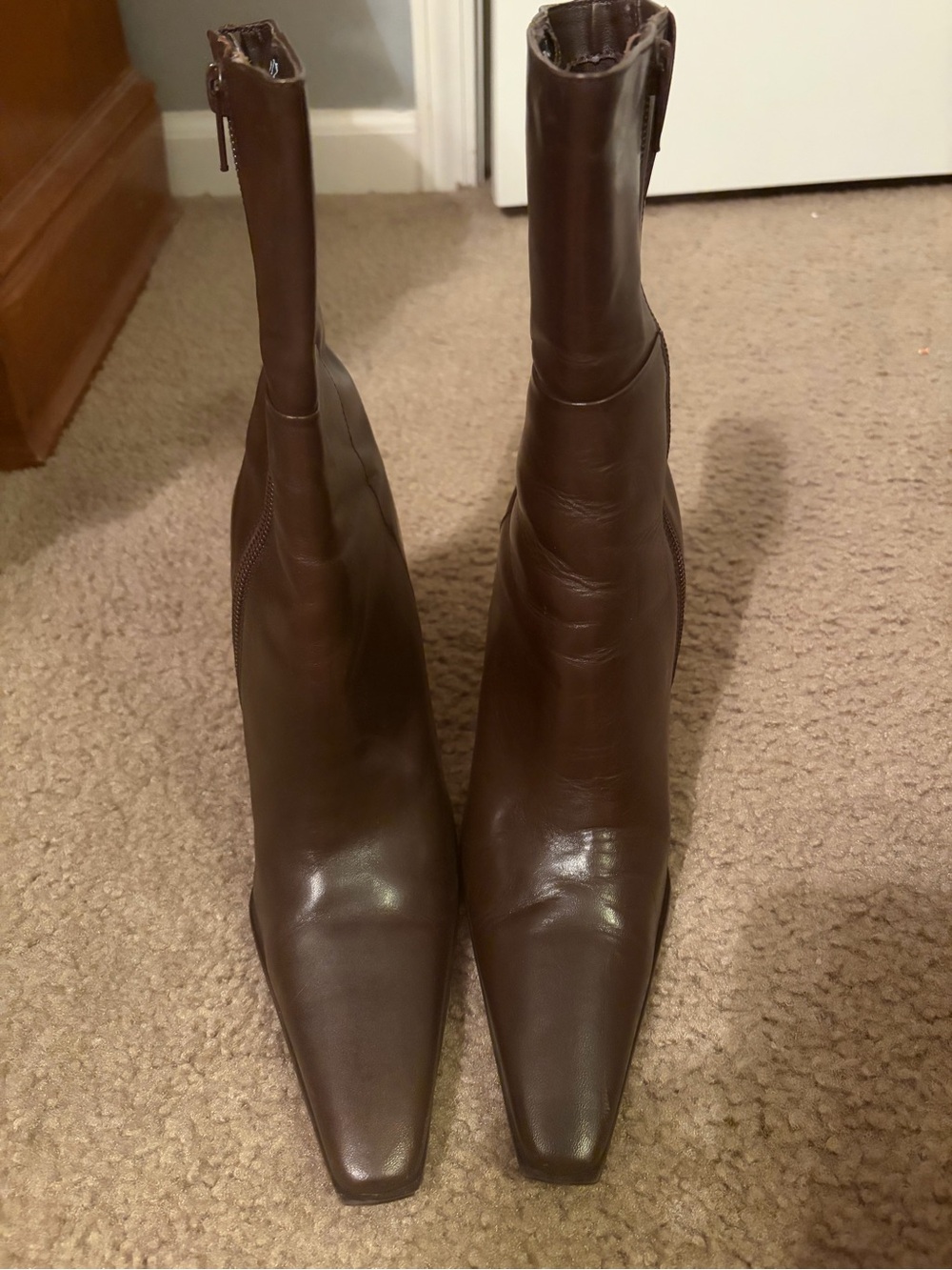 Bronx Dark Brown Pointed Mid-Calf Heeled Boots